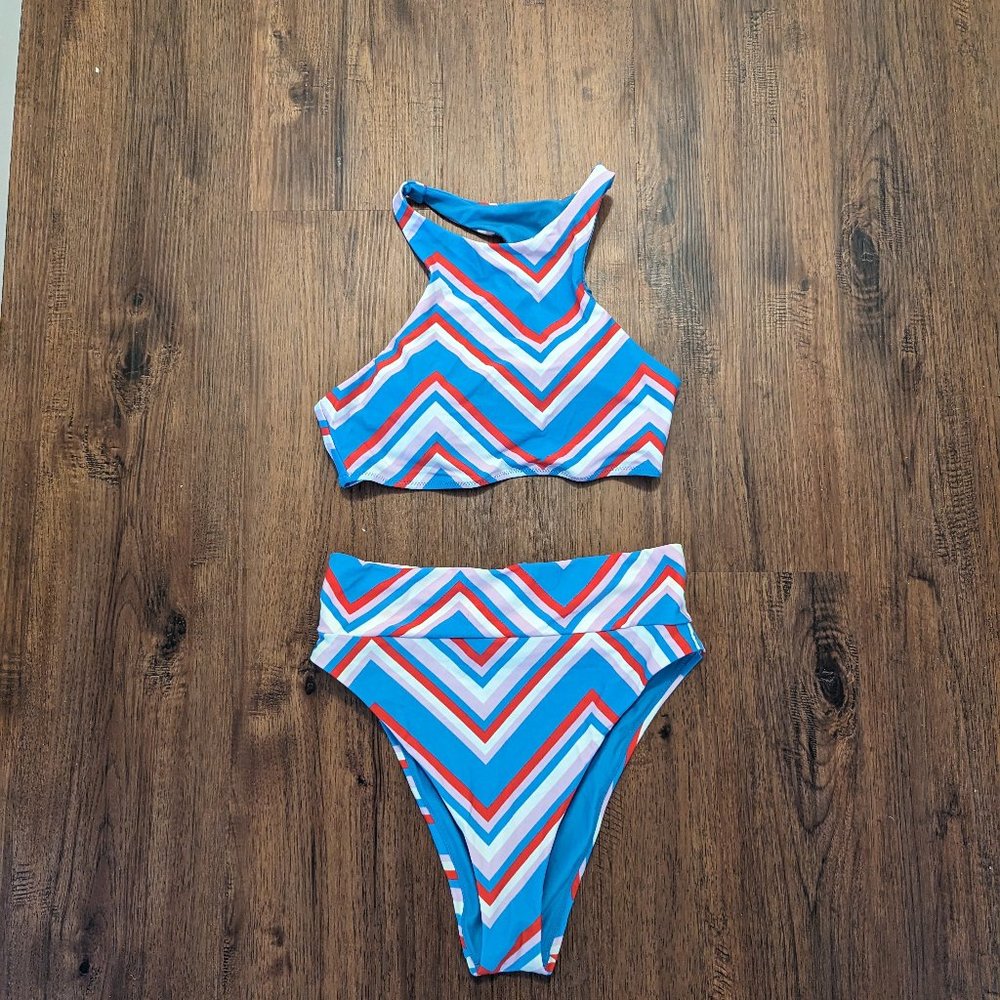 Aerie Baby Blue with Strips Bikini Top and Bottom - New with Tags